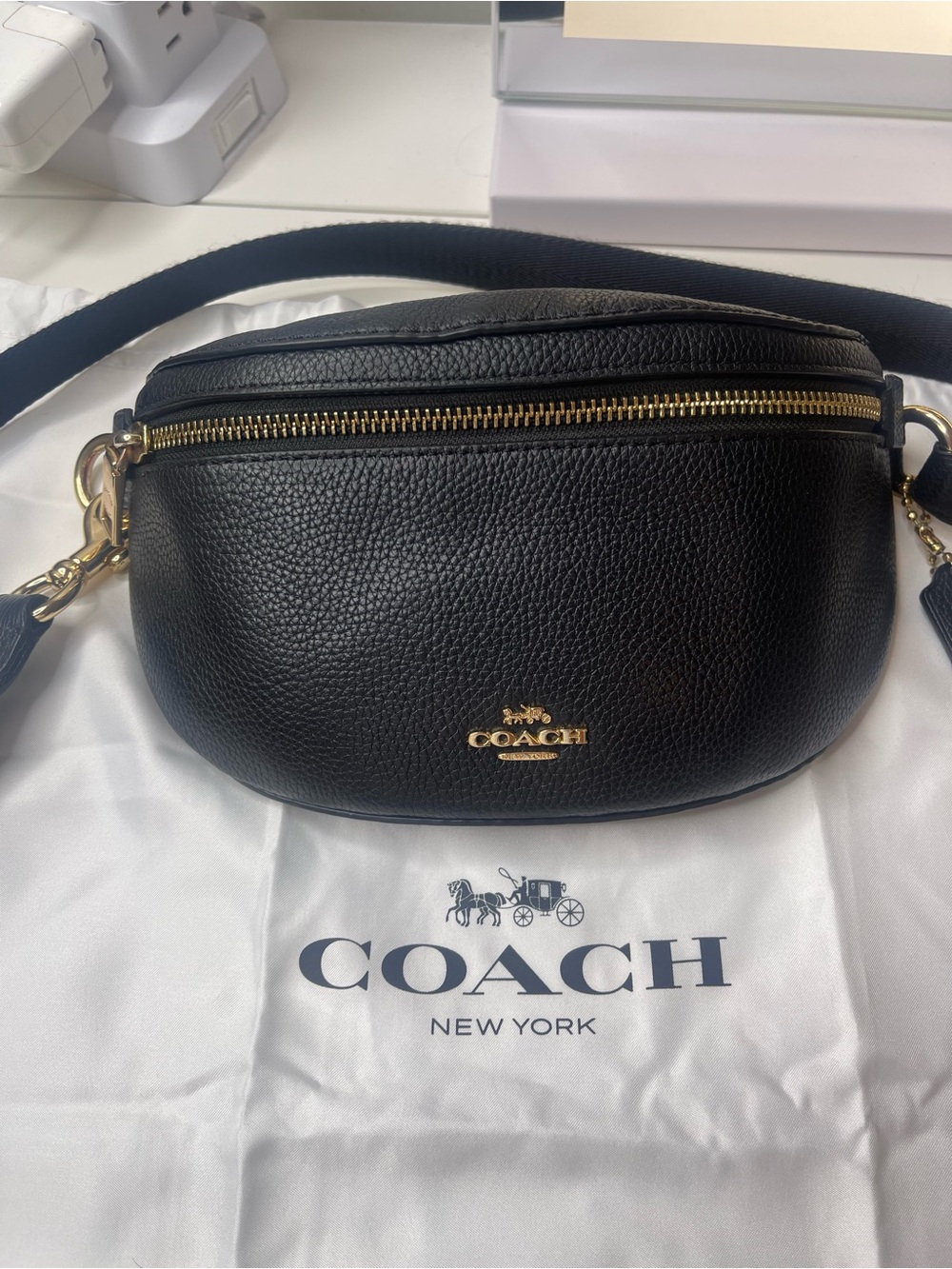 Coach Black Pebbled Leather Crossbody Belt Bag with Gold Hardware - Picture 2 of 10